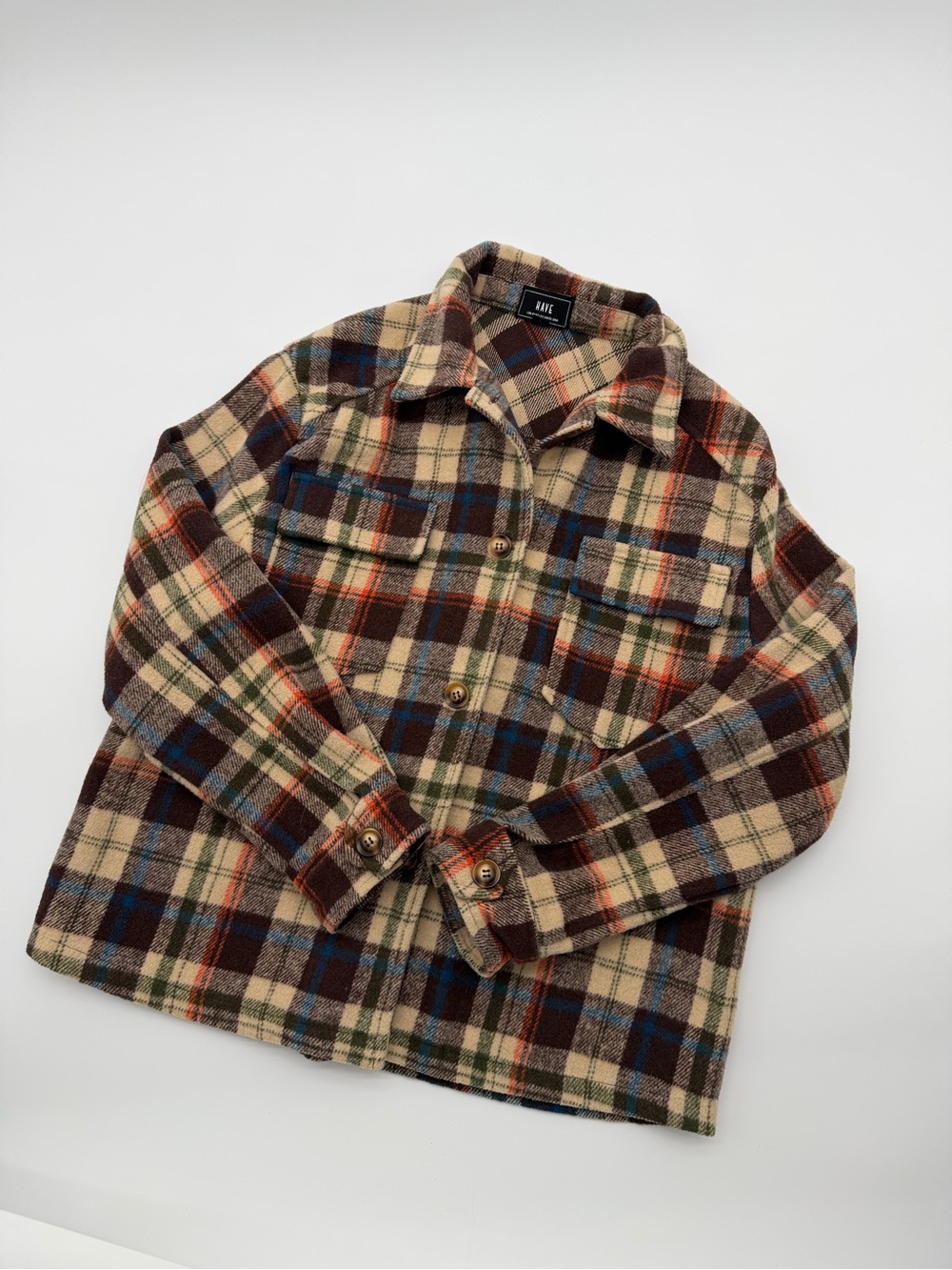 Have Plaid shacket in Beige, Brown, Blue